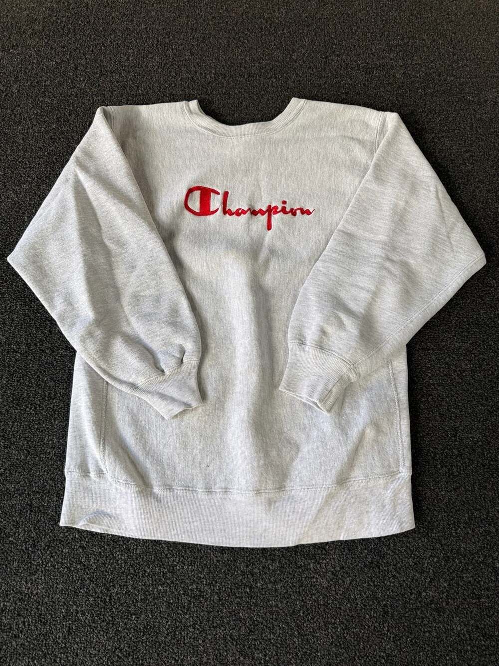 Vintage 90s Champion Reverse Weave Script Logo Crewneck Gray Made in USA